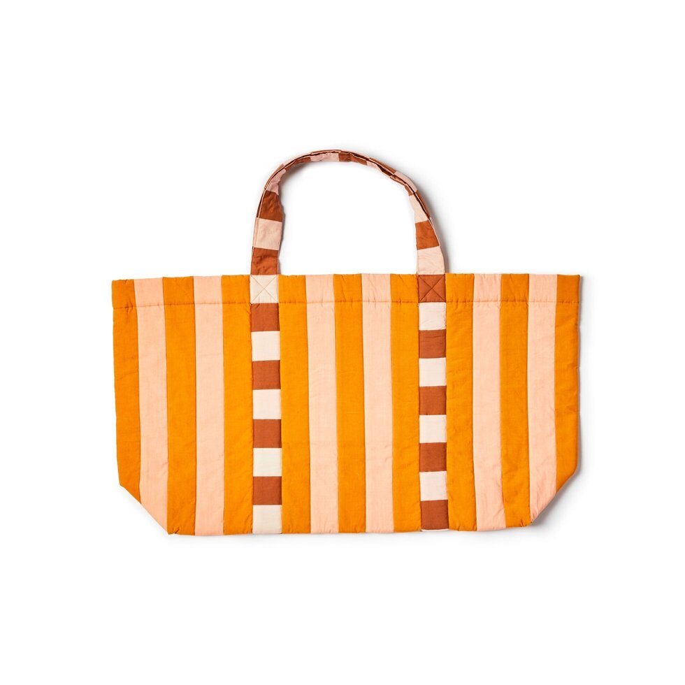 Bonnie & Neil Quilted Stripe Pink Tan Tote Bag
