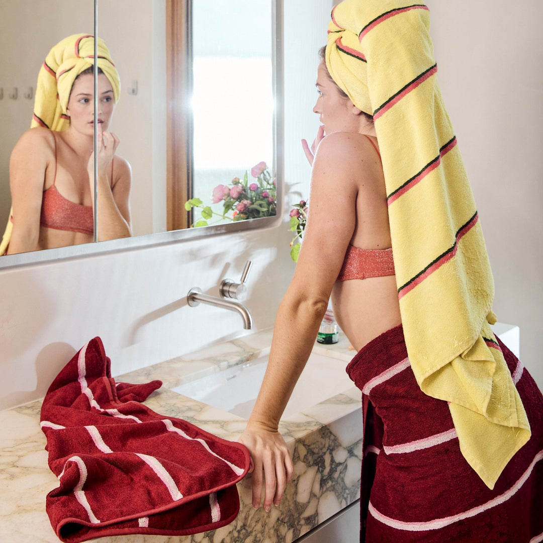 Kip & Co Ruby Rose Stripe Bamboo Terry Bath Towel