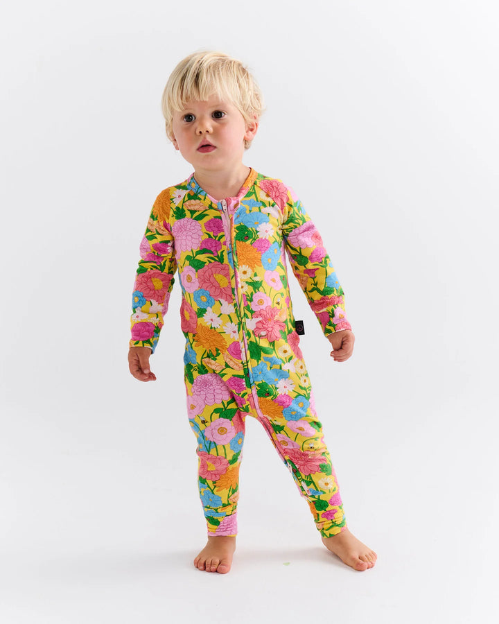 Kip & Co Follow The Sun Yellow Organic Long Sleeve Zip Romper