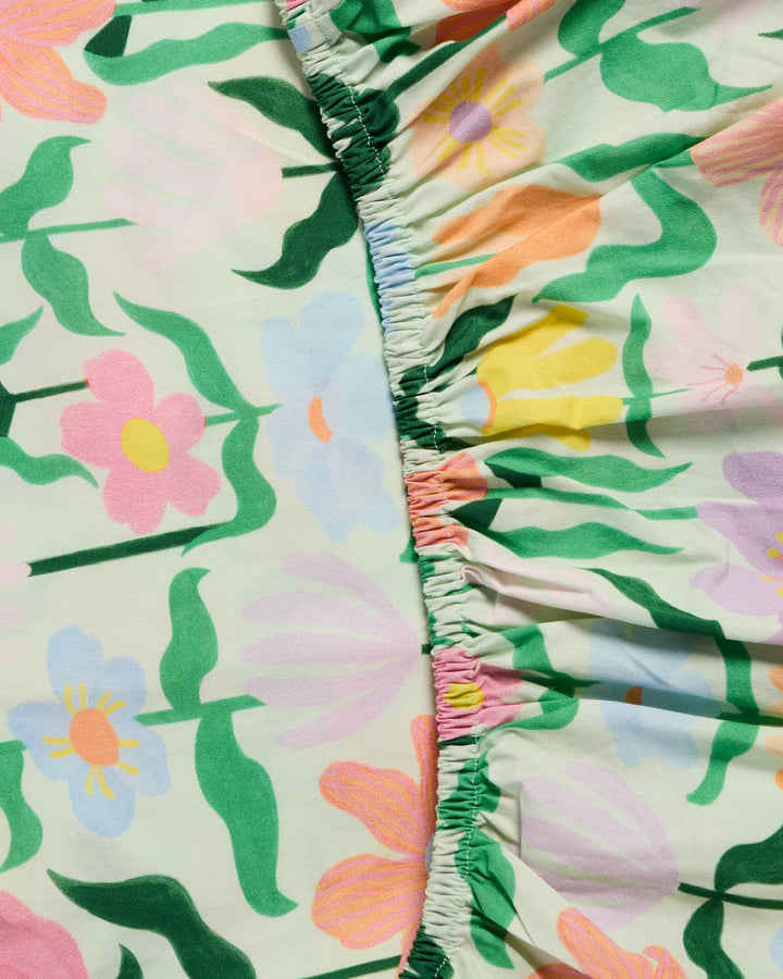 Kip & Co Popping Flowers Green Organic Cotton Baby Fitted Sheet