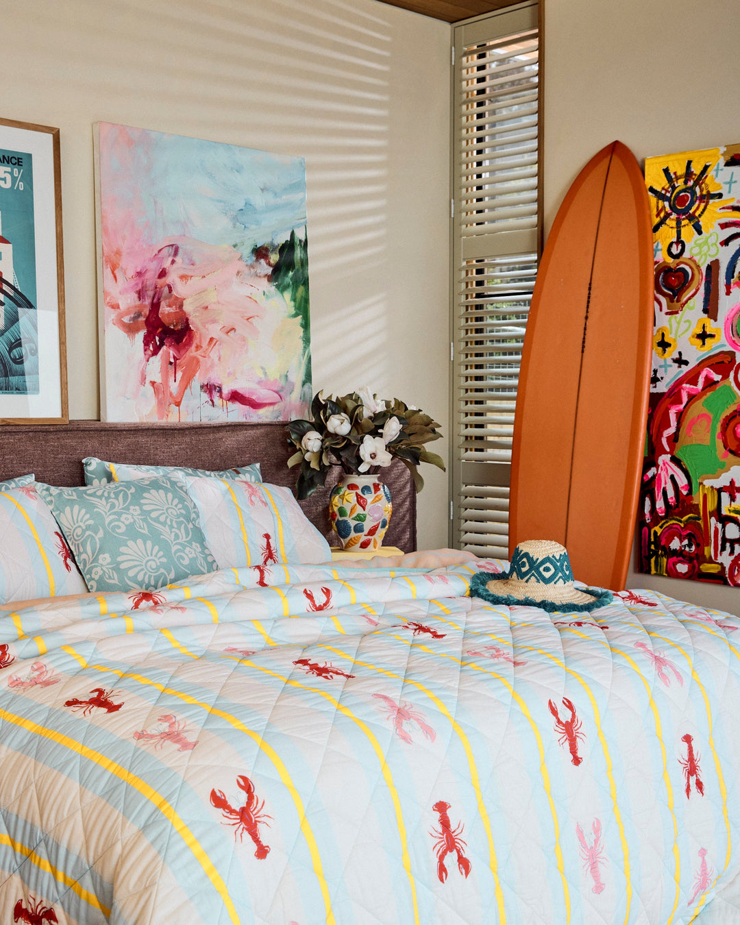 Kip & Co Lobster Fan Club Organic Cotton Quilted Bedspread