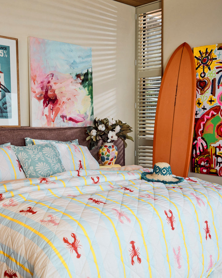 Kip & Co Lobster Fan Club Organic Cotton Quilted Bedspread
