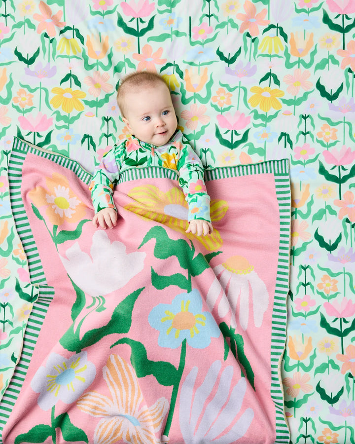Kip & Co Popping Flowers Green Organic Cotton Baby Fitted Sheet