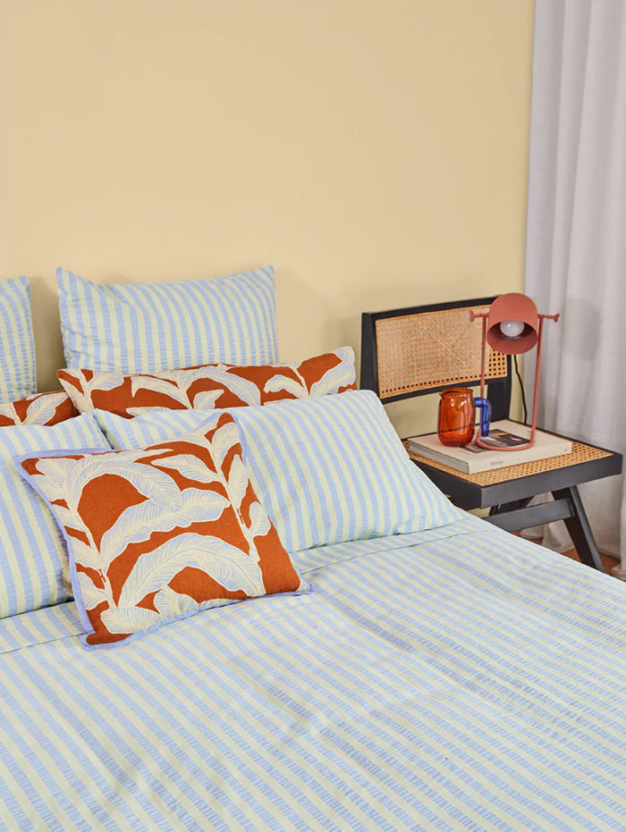 Mosey Me Butter Blue Seersucker Euro Pillowcase Set