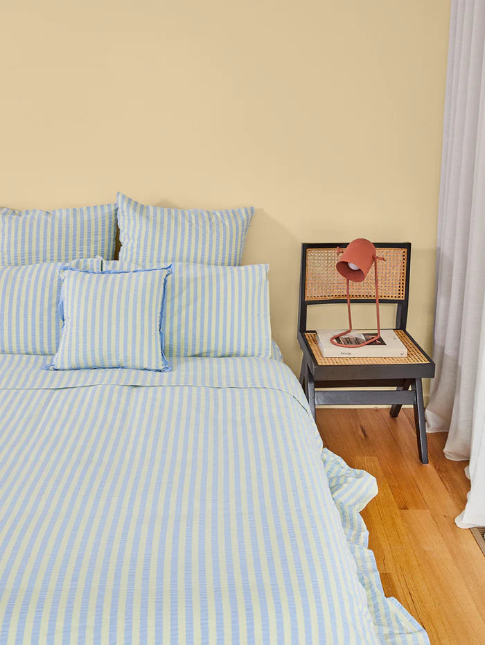 Mosey Me Butter Blue Seersucker Euro Pillowcase Set