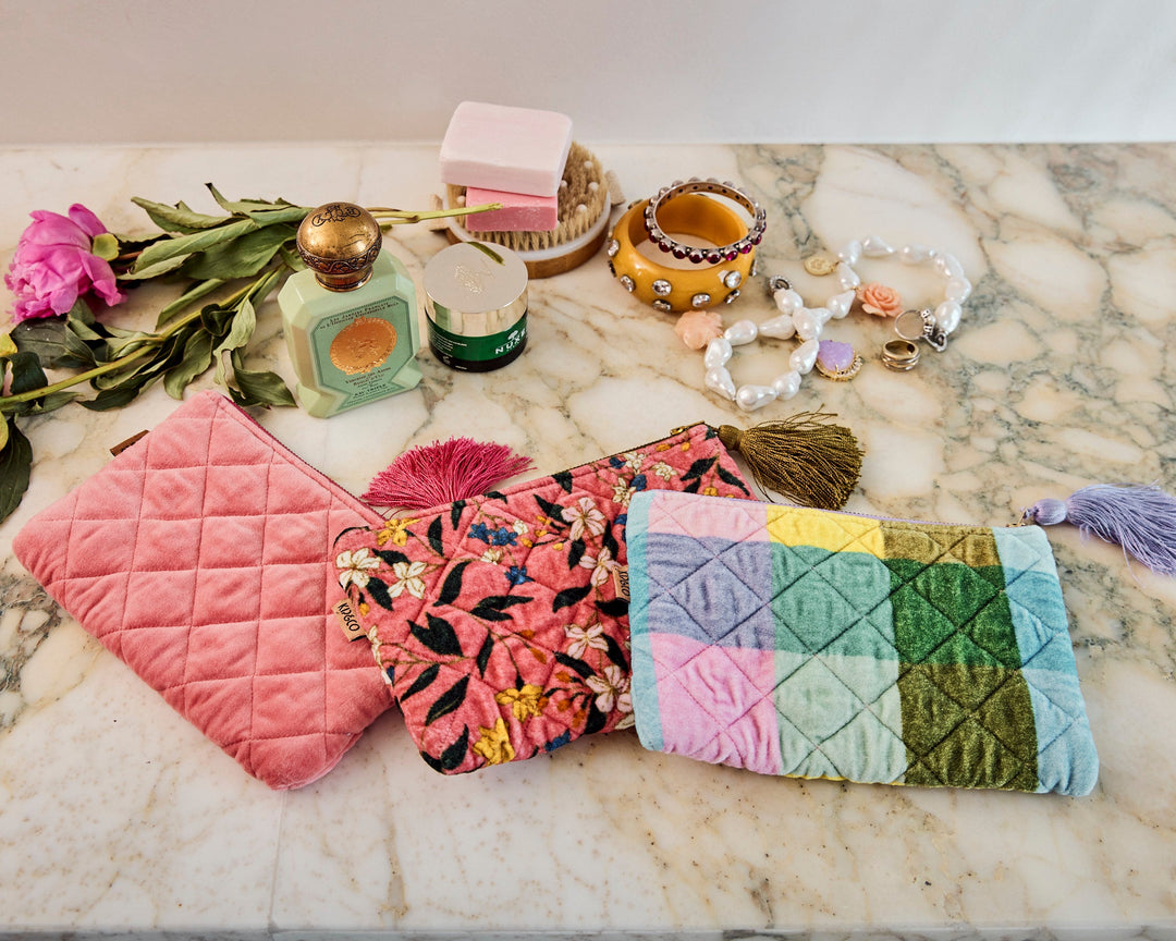 Kip & Co Sorbet Tartan Velvet Cosmetics Purse
