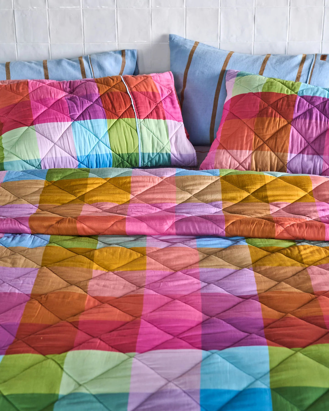 Kip & Co Ponza Tartan Organic Cotton Quilted Bedspread