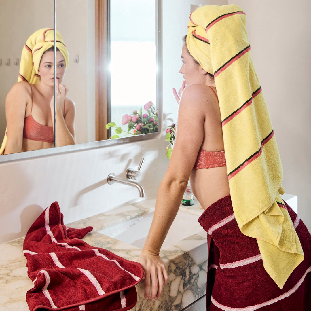 Kip & Co Ruby Rose Stripe Bamboo Terry Bath Sheet