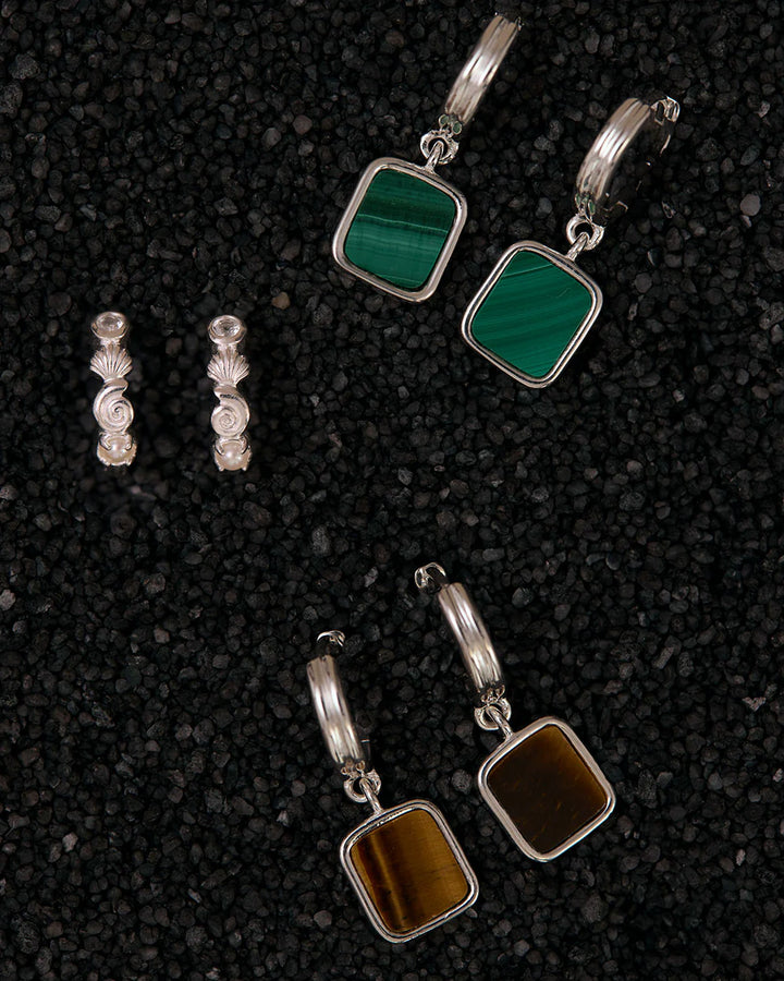 Kirstin Ash Malachite Hoops (Sterling Silver)