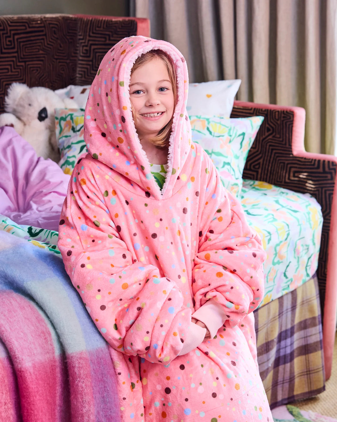 Kip & Co Polkadot Pink Kuddle Hooded Oversized Sweater