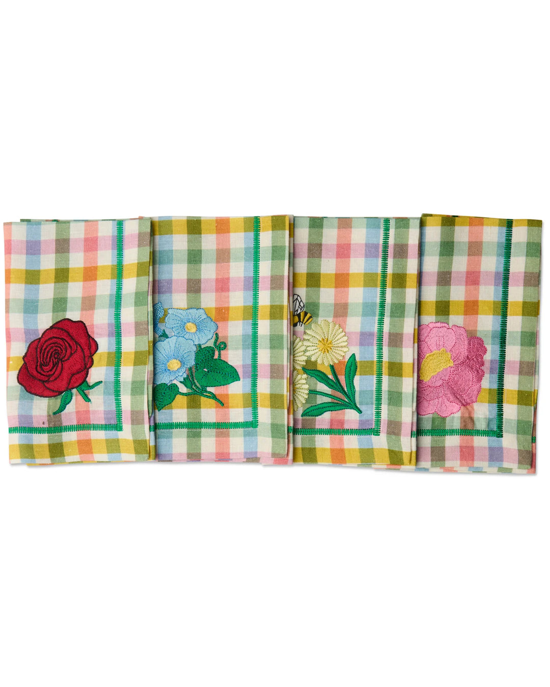 Kip & Co Sweet Flowers Tartan Embroidered 4P Napkin Set