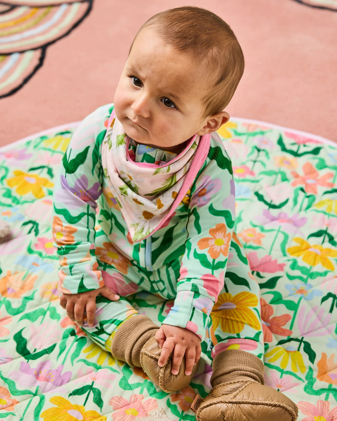 Kip & Co Popping Flowers Green Quilted Baby Play Mat