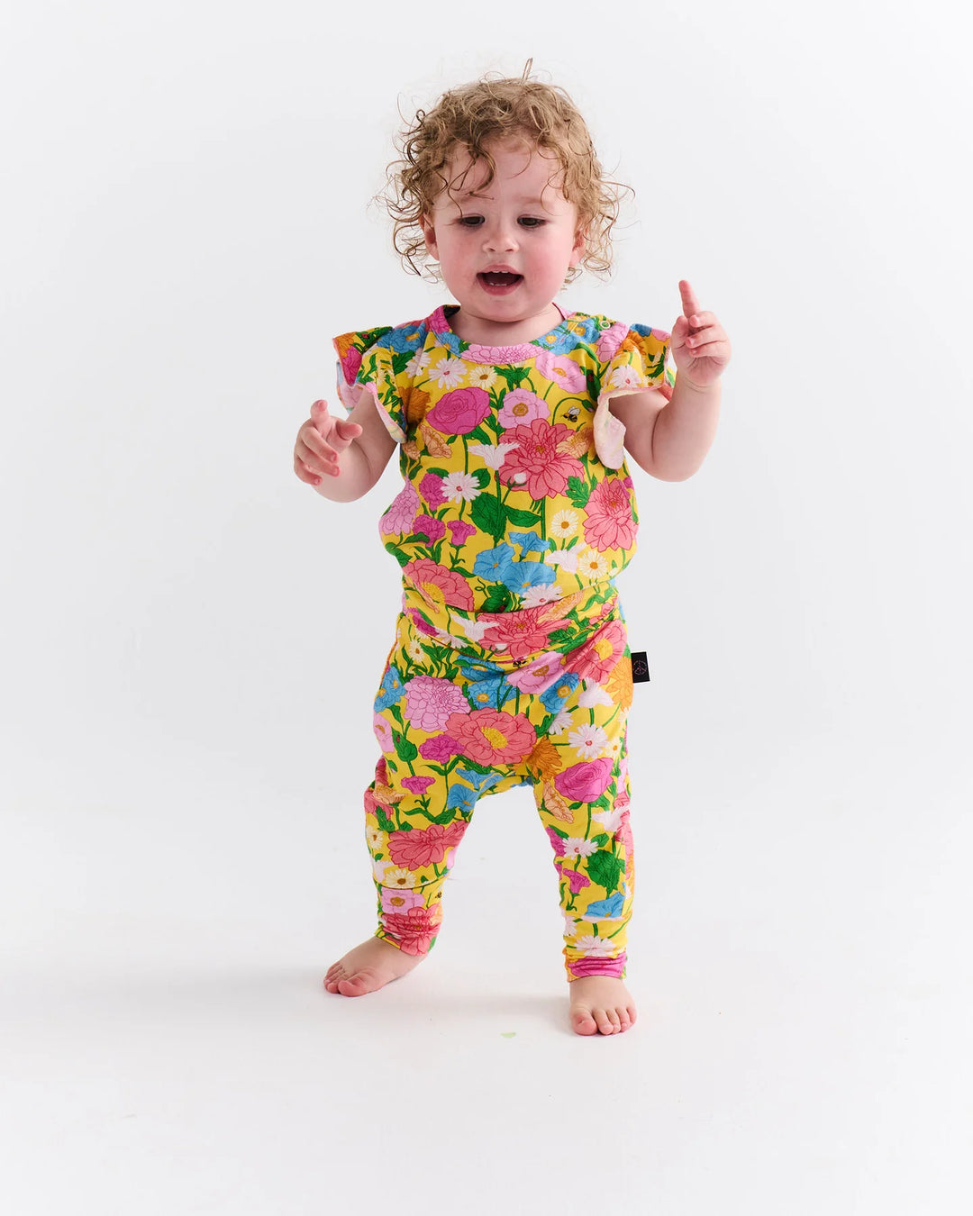 Kip & Co Follow The Sun Yellow Organic Short Sleeve Frill Romper