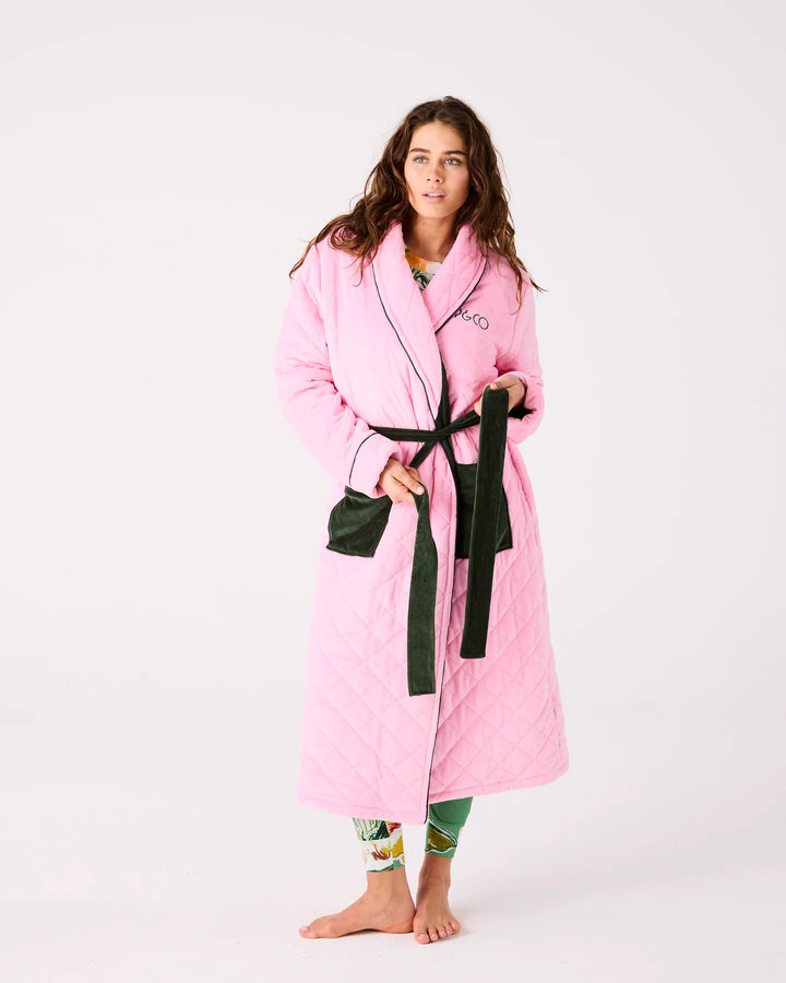 Kip & Co Candy Pine Quilted Velvet Robe