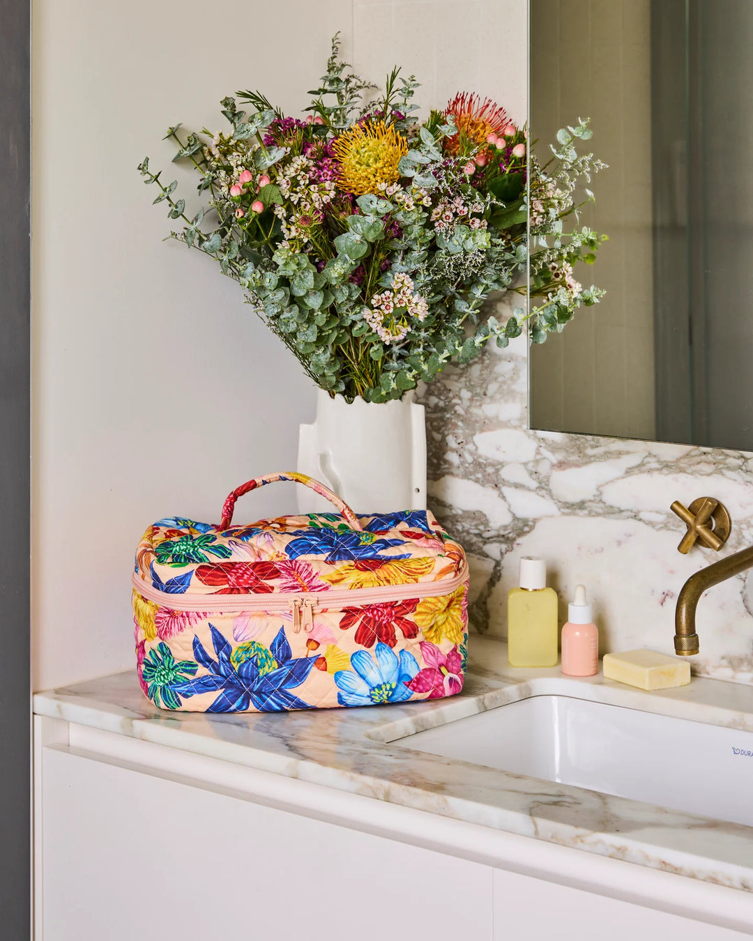 Kip & Co Wild Flowers In Bloom Quilted Cotton Toiletry Case