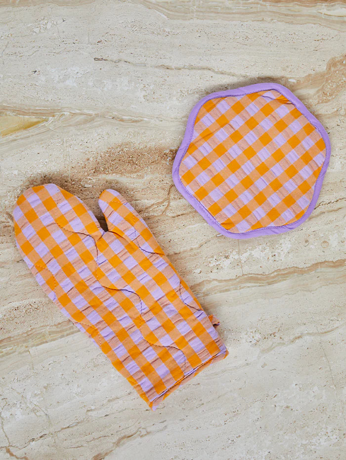 Mosey Me Kumquat Bloom Seersucker Oven Mitt