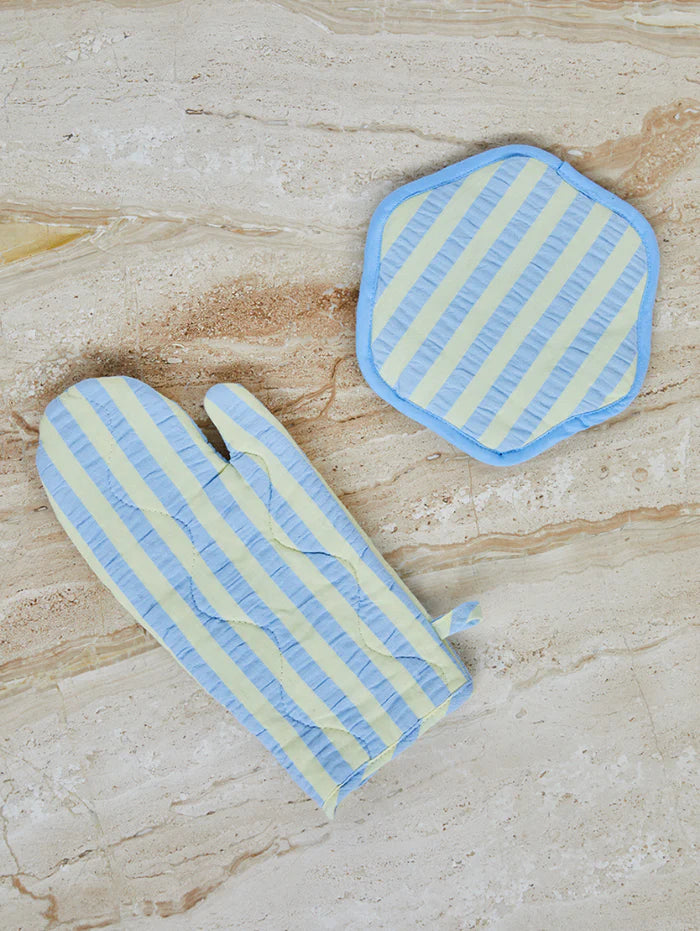 Mosey Me Butter Blue Seersucker Oven Mitt