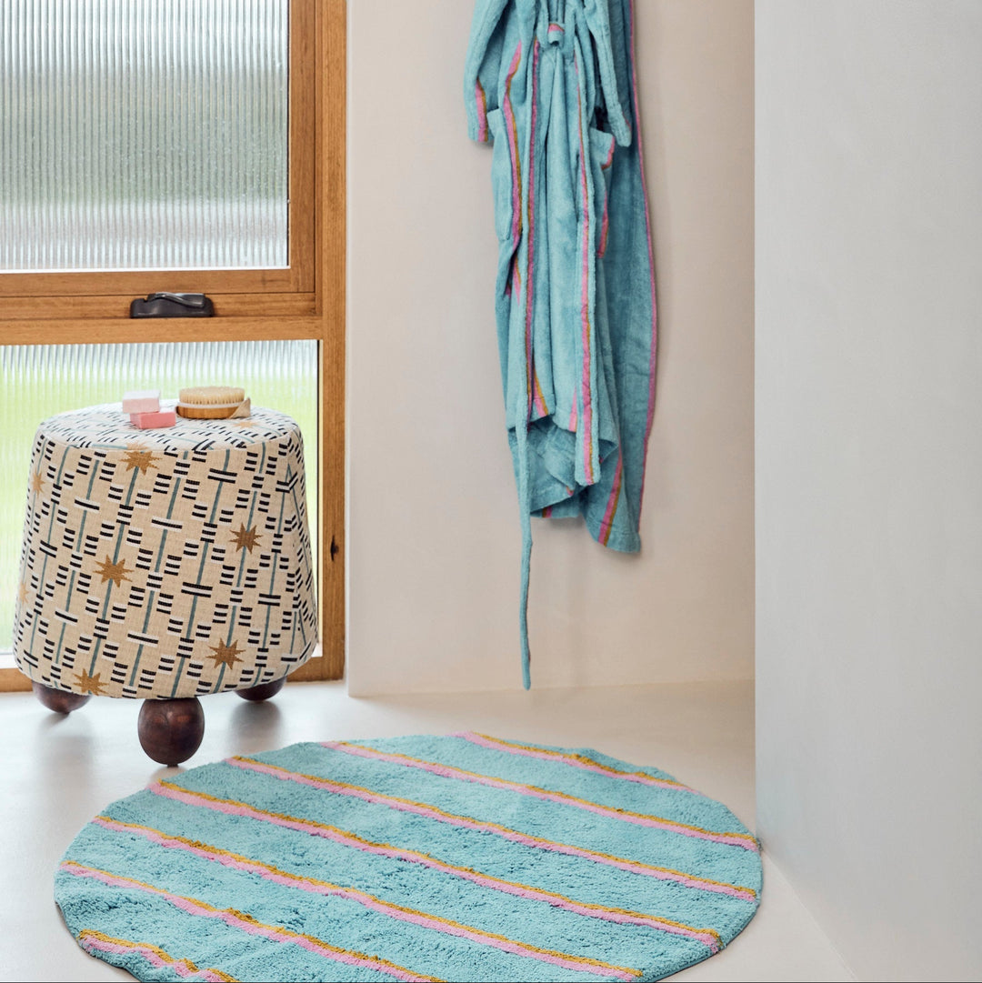 Kip & Co Aegean Stripe Round Bath Mat