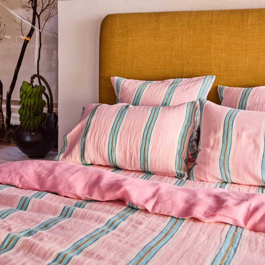 Kip & Co Tickled Pink Stripe Linen Fitted Sheet