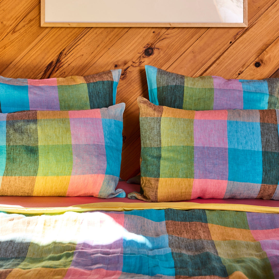 Kip & Co Sorbet Tartan Linen Pillowcases
