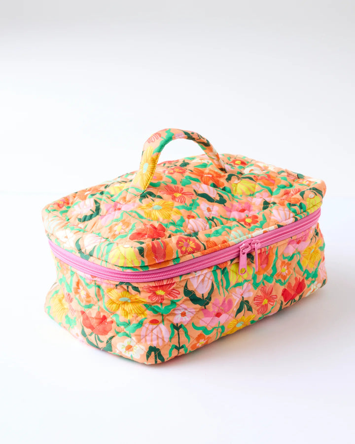 Kip & Co Popping Flowers Peach Quilted Cotton Toiletry Case