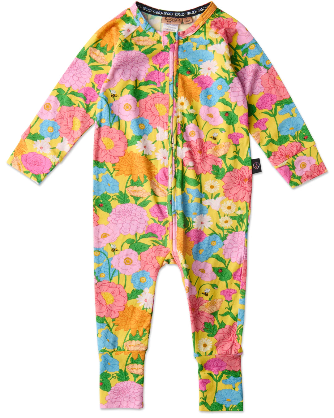 Kip & Co Follow The Sun Yellow Organic Long Sleeve Zip Romper