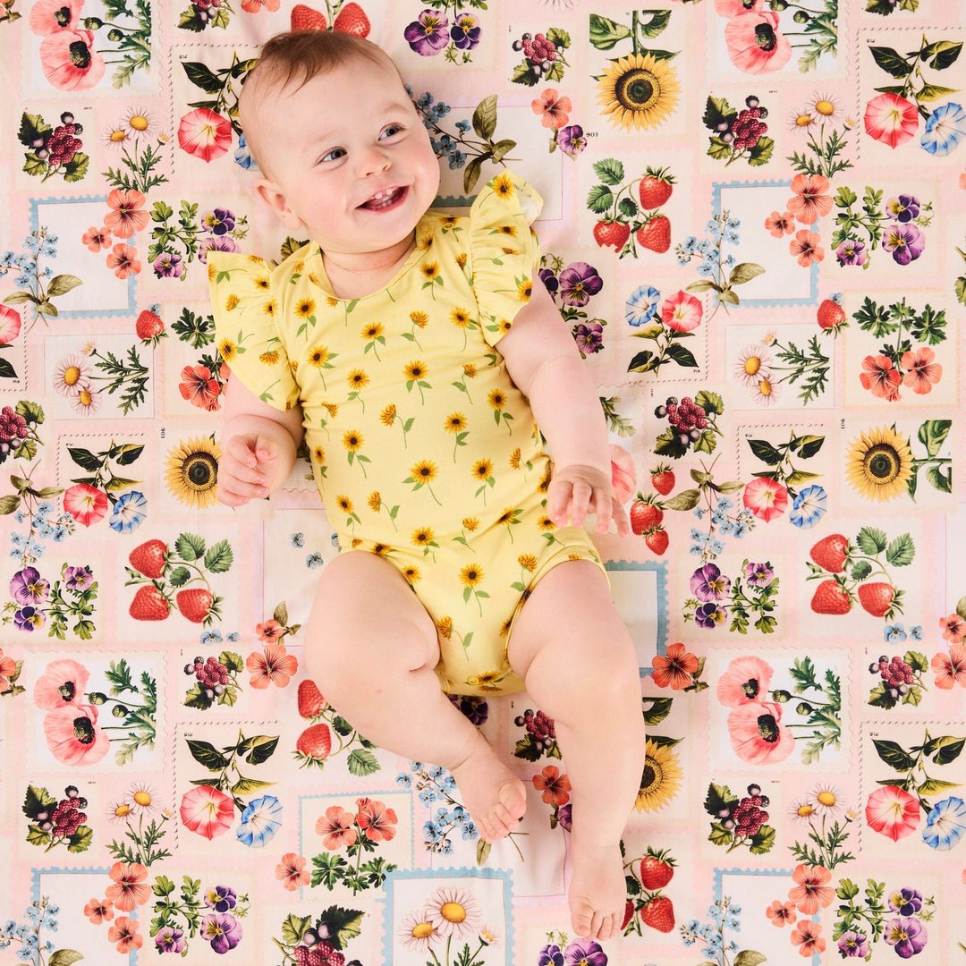 Kip & Co Sunflower Delight Organic Short Sleeve Frill Romper