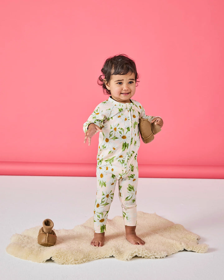 Kip & Co Sweet Daisy Organic Long Sleeve Zip Romper