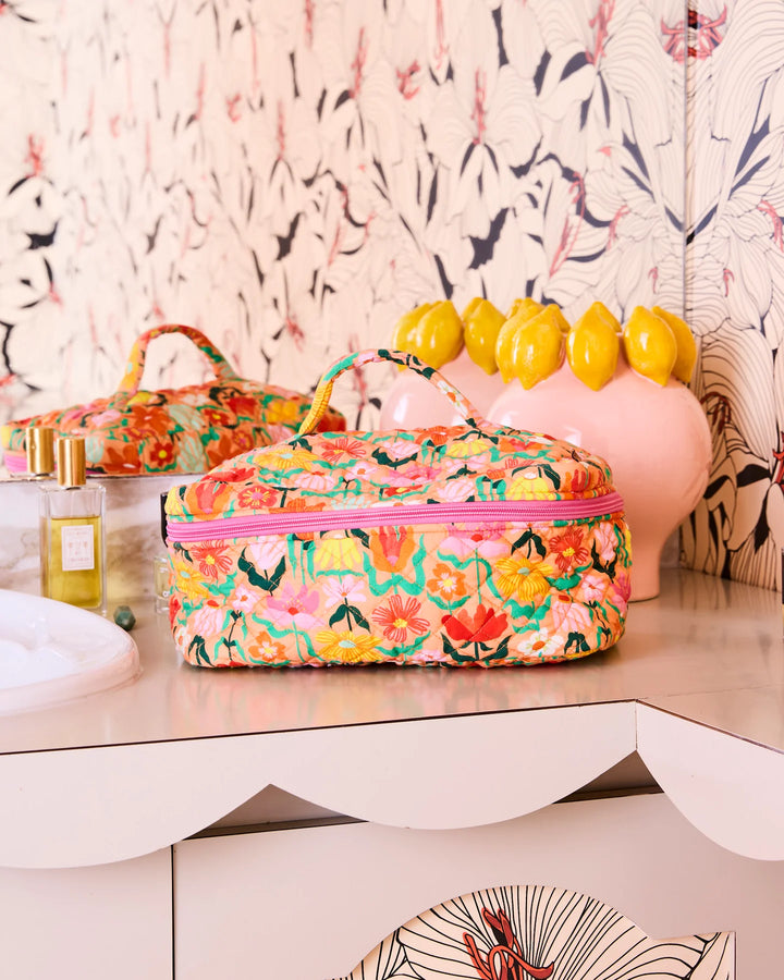 Kip & Co Popping Flowers Peach Quilted Cotton Toiletry Case