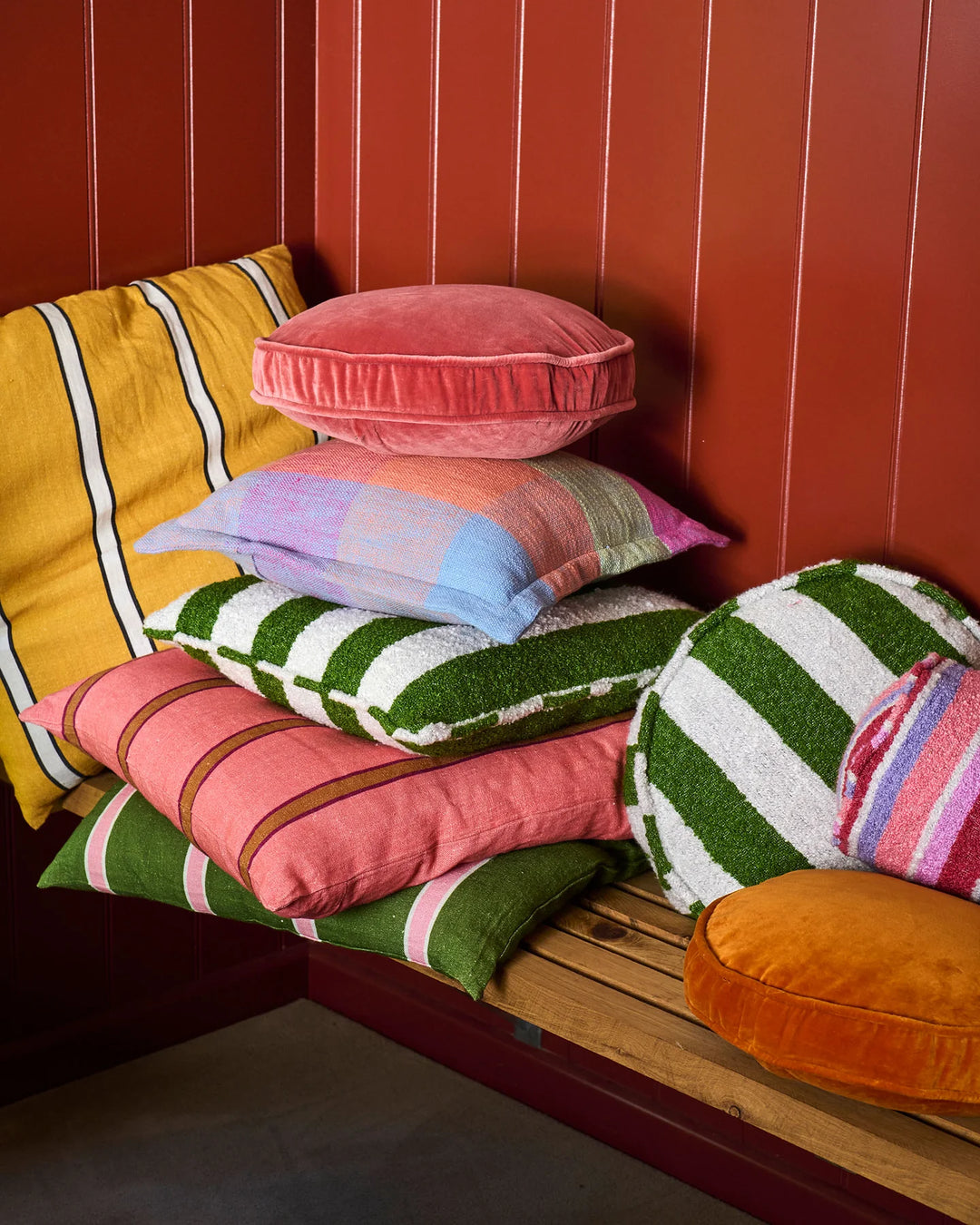 Kip & Co Moss Stripe Square Boucle Cushion