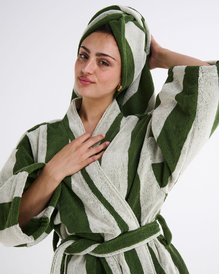Kip & Co Moss Stripe Terry Bath Robe