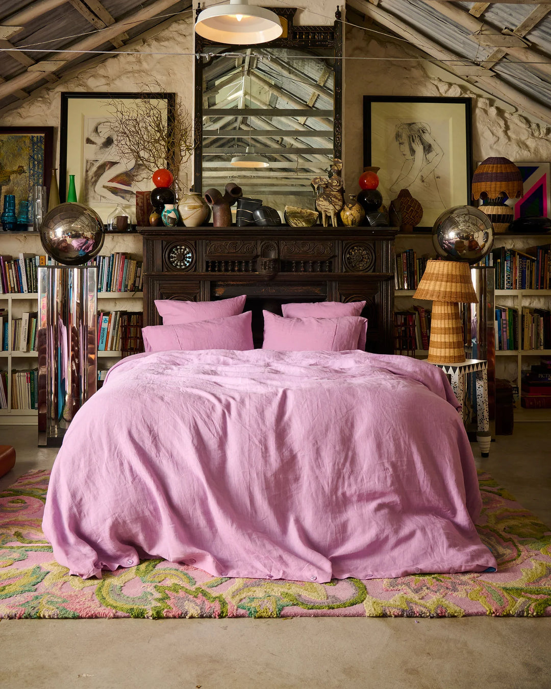 Kip & Co Niagara Lavender Reversible Linen Quilt Cover