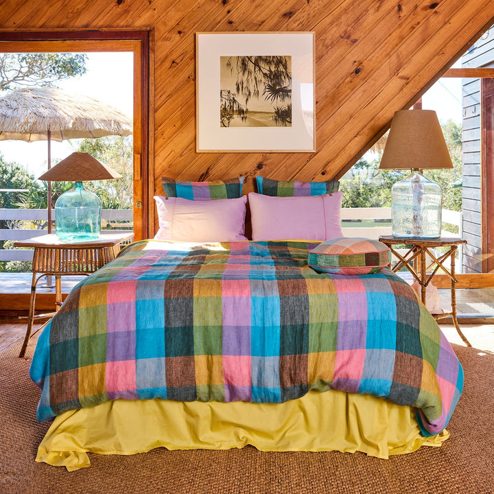 Kip & Co Sorbet Tartan Linen Quilt Cover