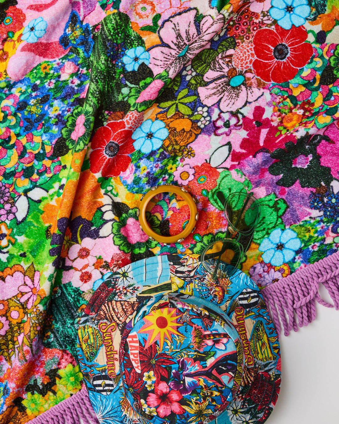Kip & Co x Romance Was Born Flower Power Pink Printed Terry Beach Towel