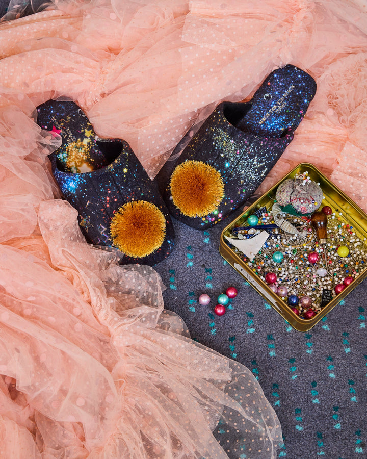Kip & Co x Romance Was Born Glitter Galaxy Velvet Adult Slippers