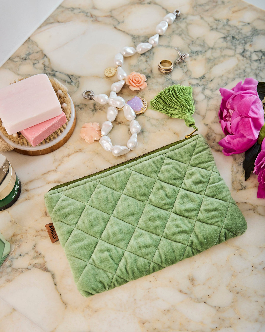 Kip & Co Pesto Velvet Cosmetics Purse