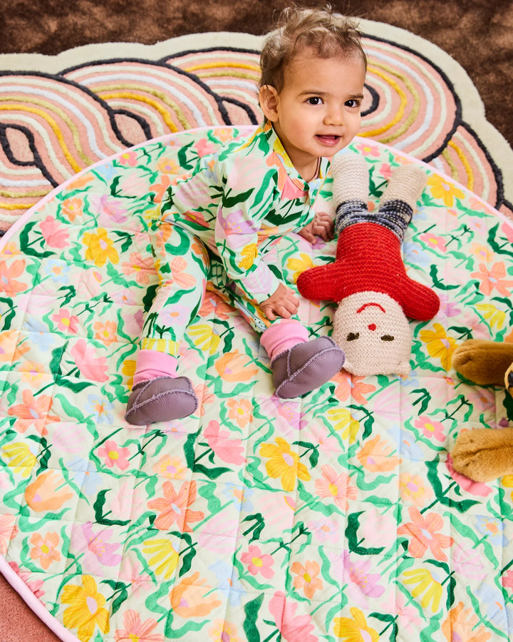 Kip & Co Popping Flowers Green Quilted Baby Play Mat