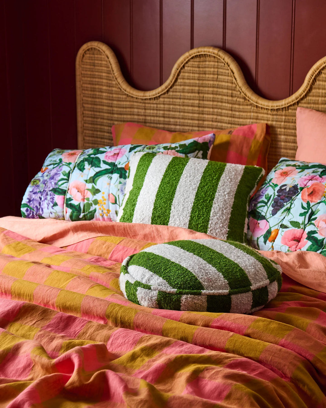 Kip & Co Moss Stripe Square Boucle Cushion