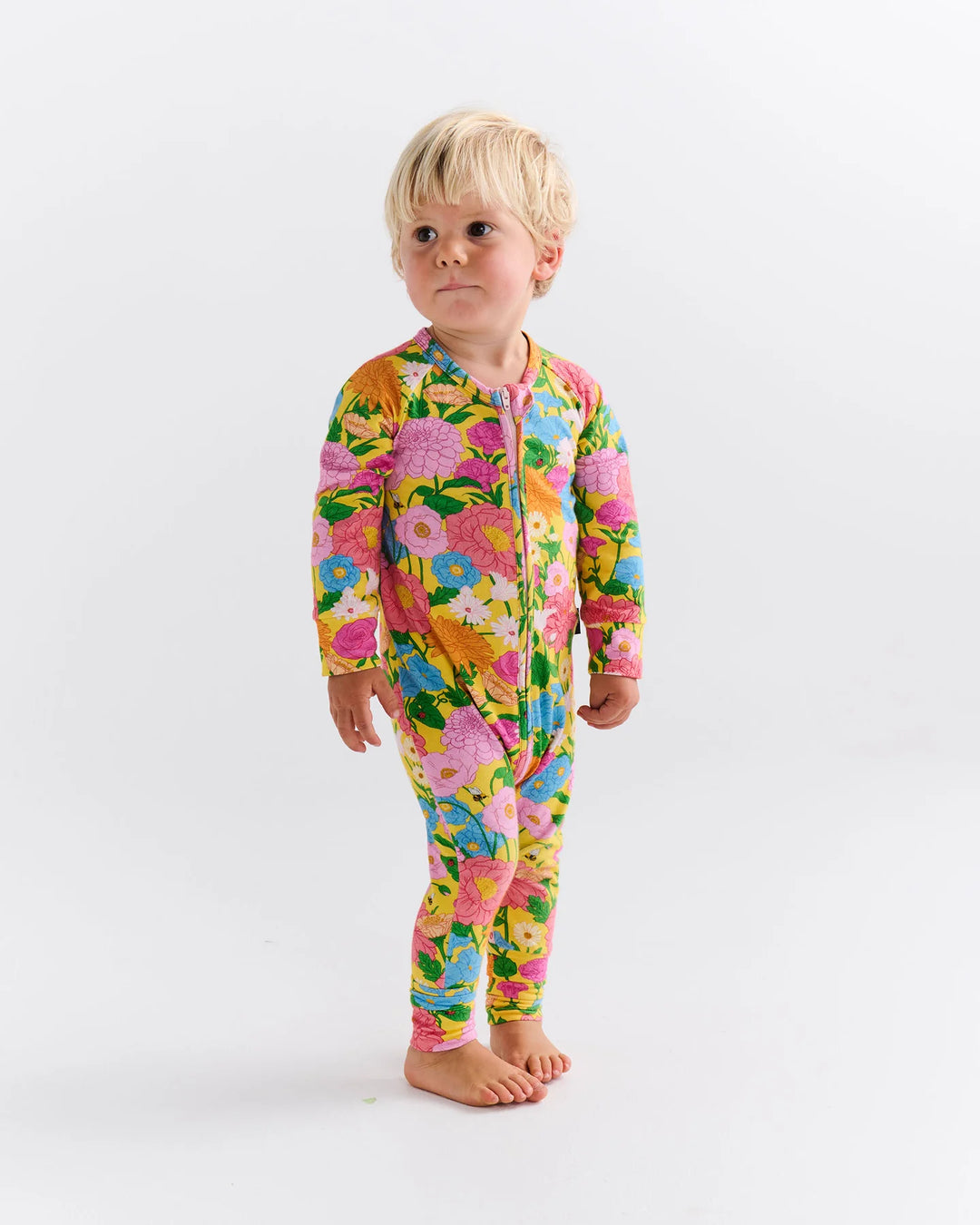 Kip & Co Follow The Sun Yellow Organic Long Sleeve Zip Romper