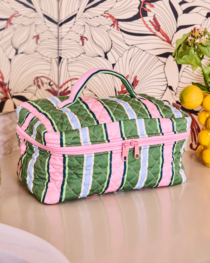 Kip & Co Cactus Stripe Quilted Cotton Toiletry Case