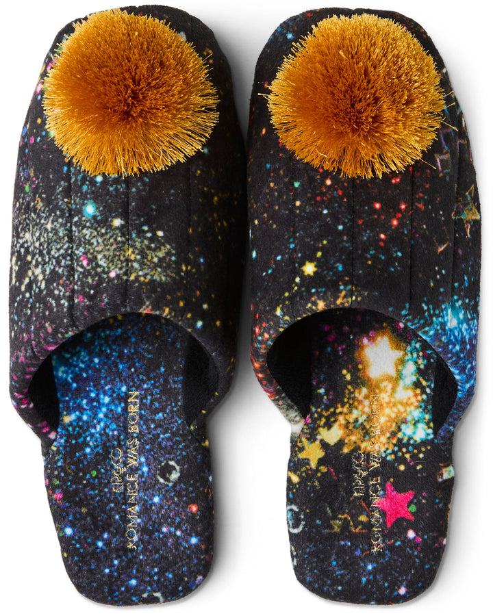 Kip & Co x Romance Was Born Glitter Galaxy Velvet Adult Slippers