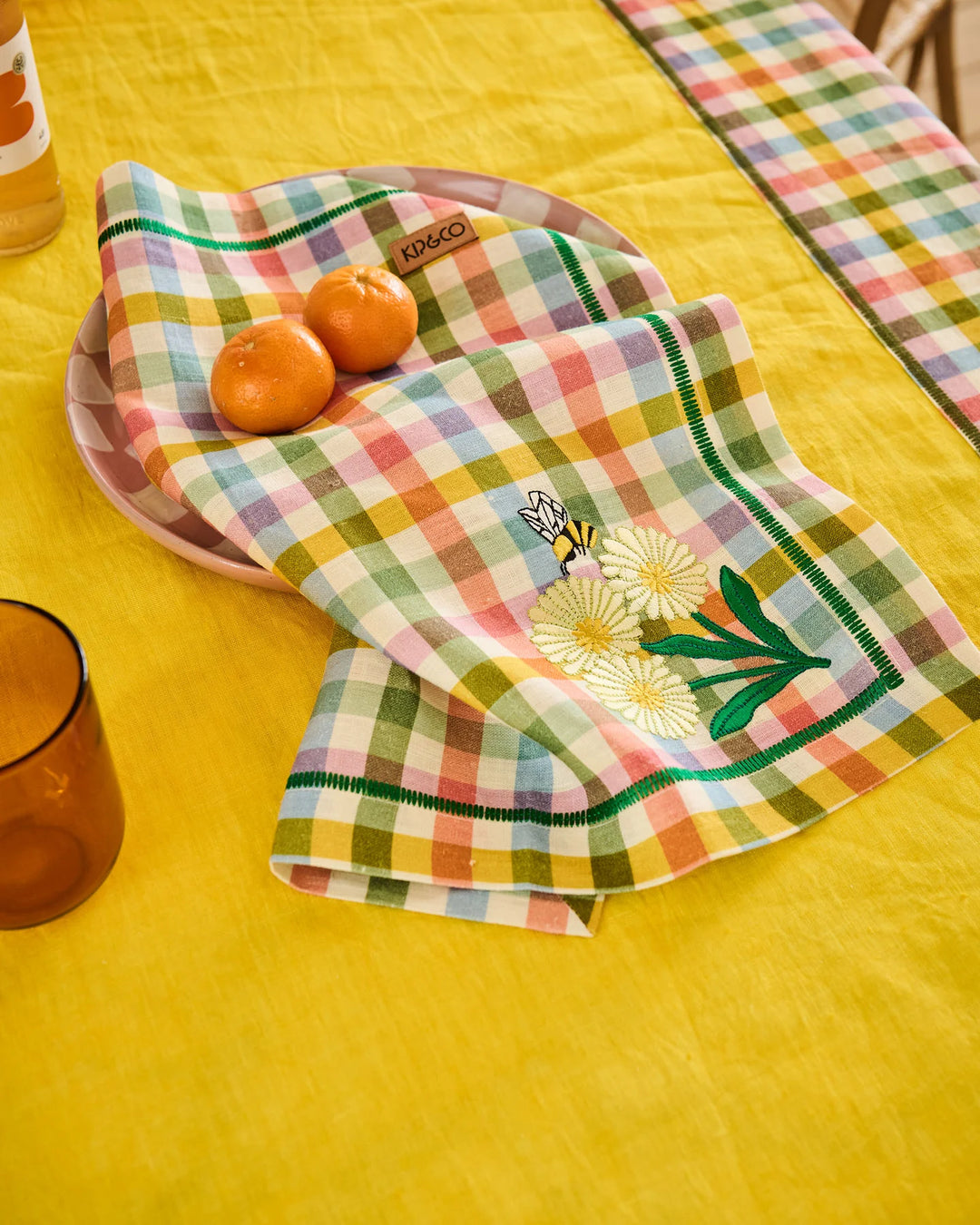 Kip & Co Sweet Flowers Tartan Embroidered 4P Napkin Set