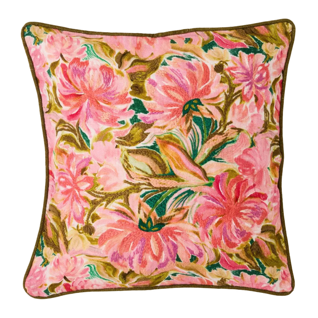 Kip & Co Warm Floral Breeze Embroidered Cushion