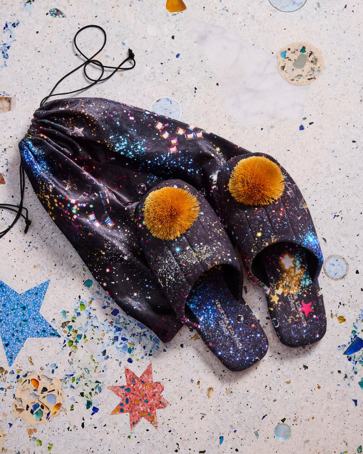 Kip & Co x Romance Was Born Glitter Galaxy Velvet Adult Slippers