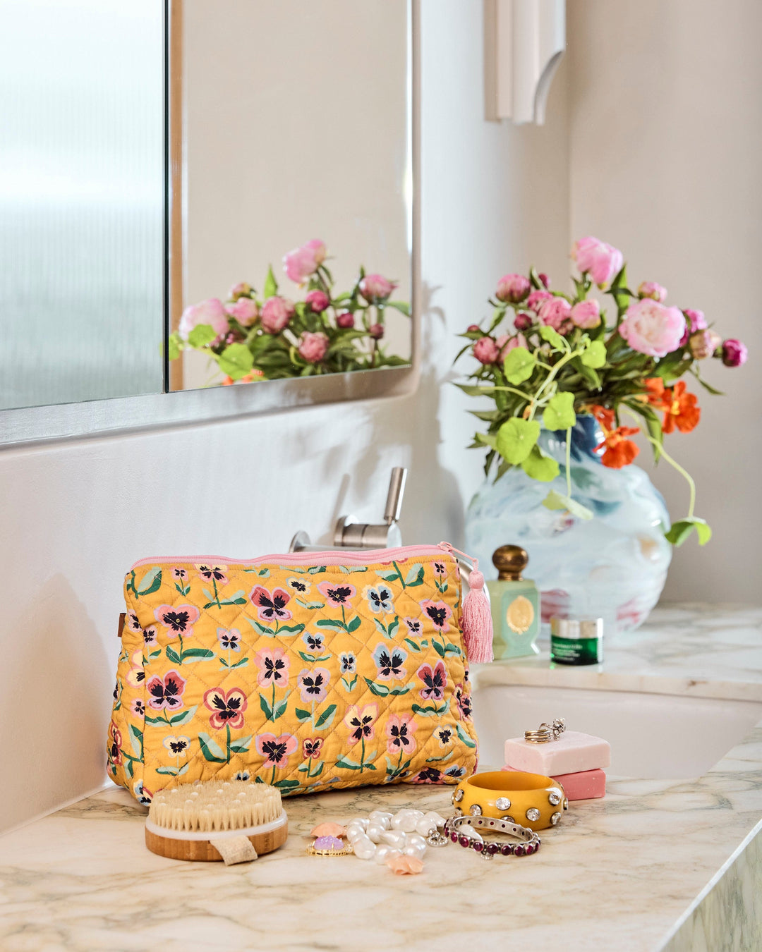 Kip & Co Pretty Pansy Quilted Cotton Toiletry Purse