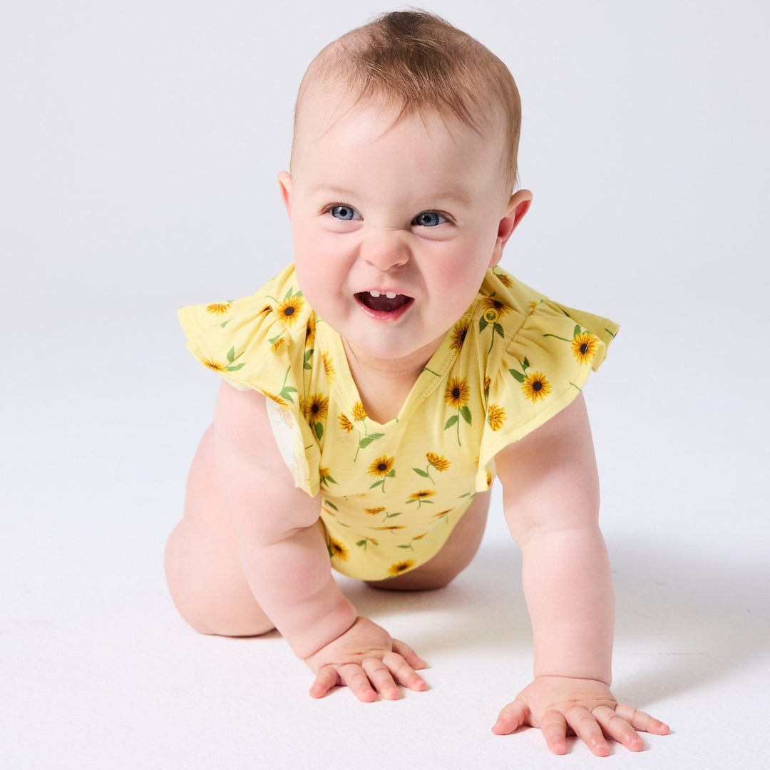 Kip & Co Sunflower Delight Organic Short Sleeve Frill Romper