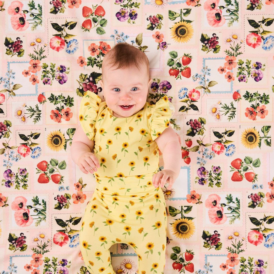 Kip & Co Sunflower Delight Organic Short Sleeve Frill Romper