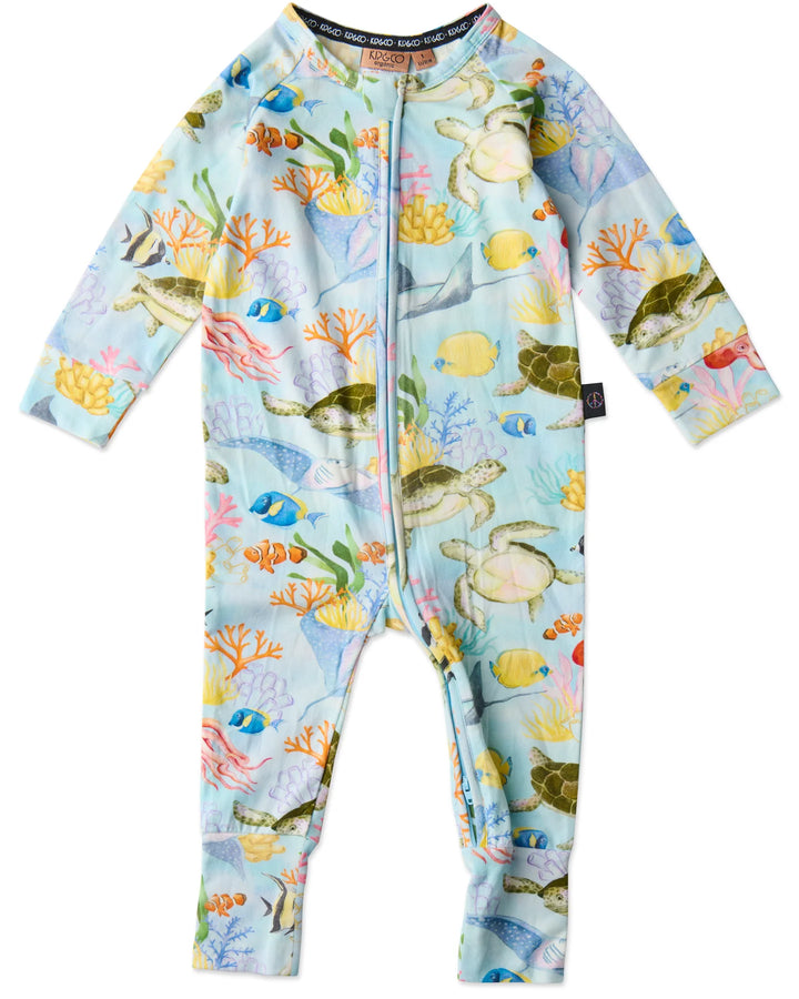 Kip & Co Reef Life Organic Long Sleeve Zip Romper