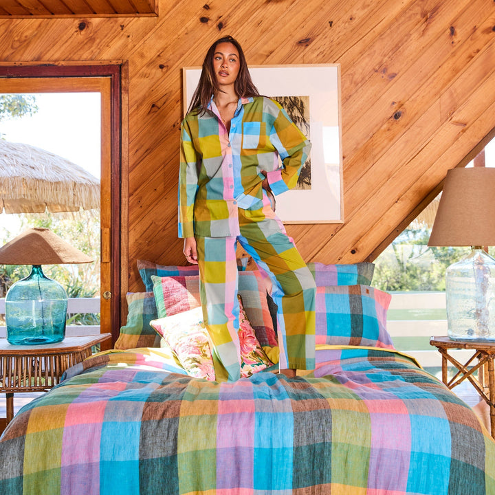 Kip & Co Sorbet Tartan Linen Quilt Cover