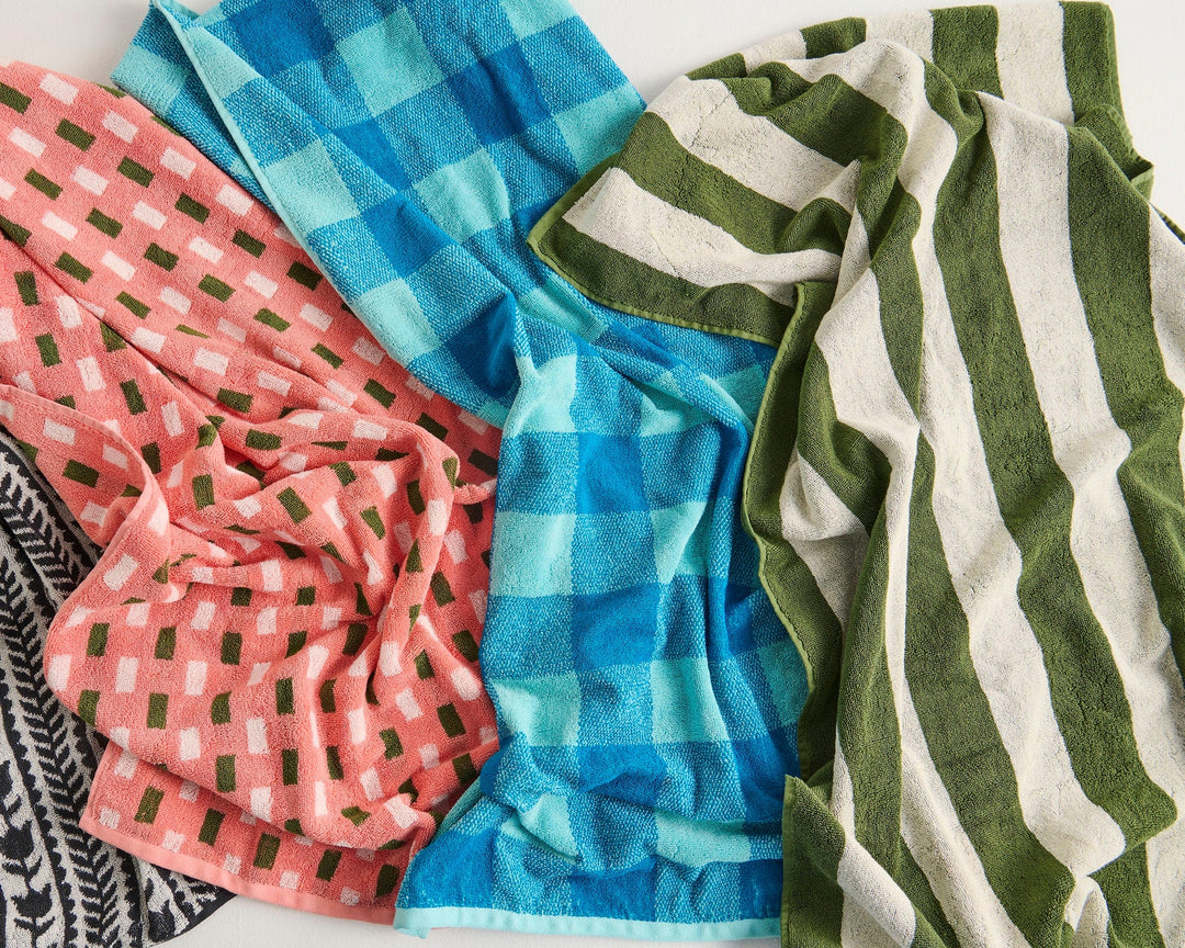 Kip & Co Moss Stripe Terry Bath Sheet / Beach Towel